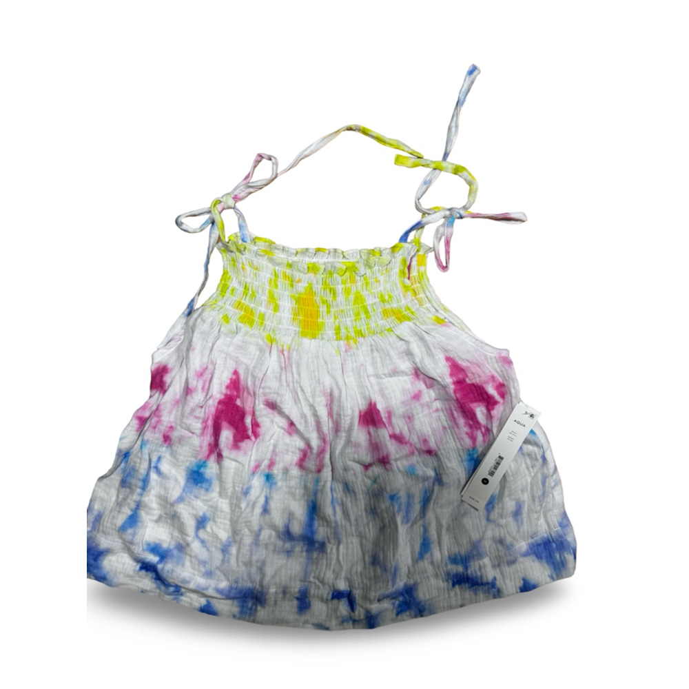 AQUA Tie Dye Smocked Tank Top‎ Medium Colorful Summer Crop NWT